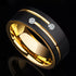 Men's 8mm Tungsten Black Gold Groove Line CZ Comfort-Fit Wedding Band